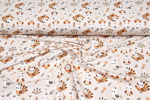 Katoenen Tricot digitaal bedrukt retro peacock