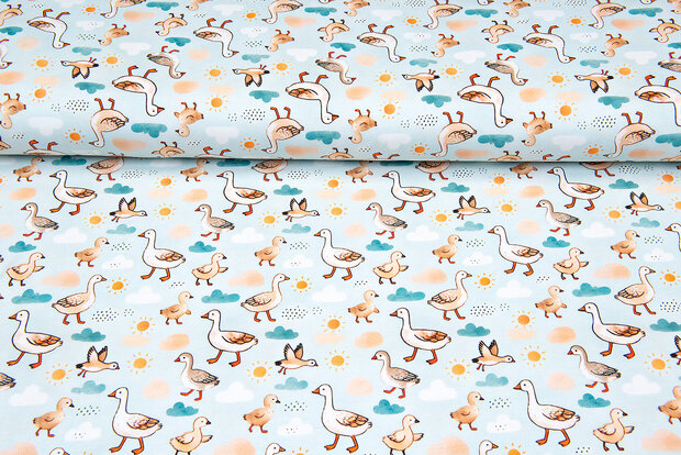 Katoenen Tricot digitaal bedrukt lovely goos mint