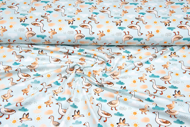 Katoenen Tricot digitaal bedrukt lovely goos mint