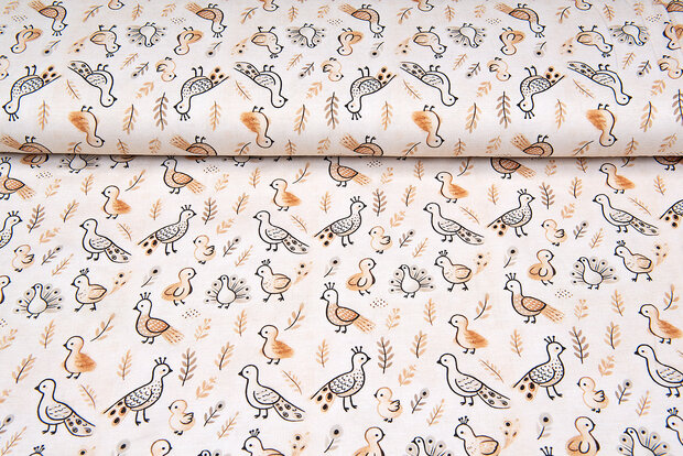 Katoenen Tricot digitaal bedrukt pheasant