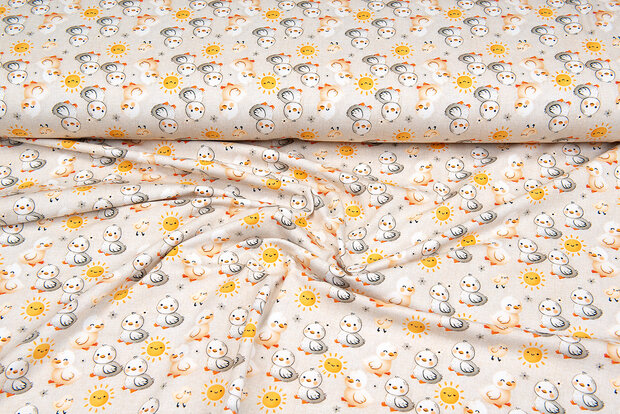 Katoenen Tricot digitaal bedrukt sweet chicken