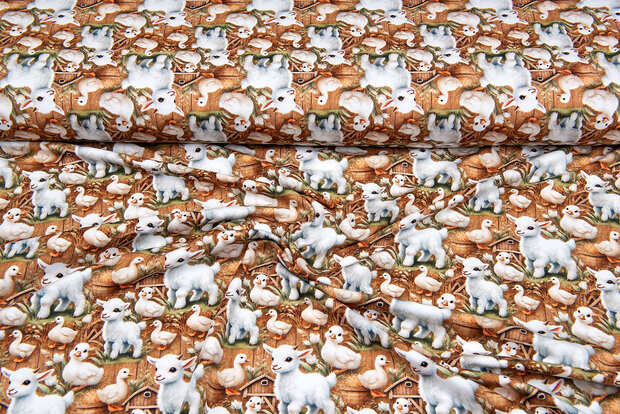 Katoenen Tricot digitaal bedrukt little goat-duck
