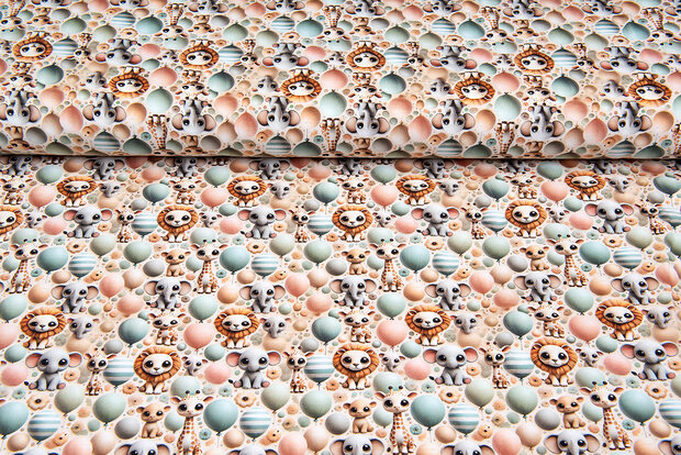Katoenen Tricot digitaal bedrukt little balloon animals