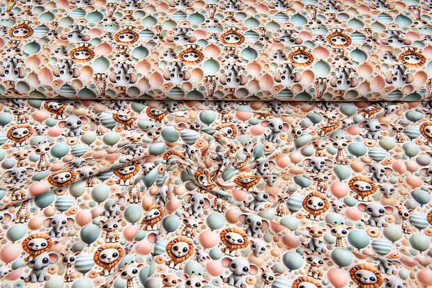 Katoenen Tricot digitaal bedrukt little balloon animals