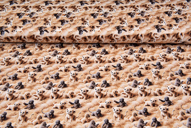 Katoenen Tricot digitaal bedrukt little gorilla-tiger bruin