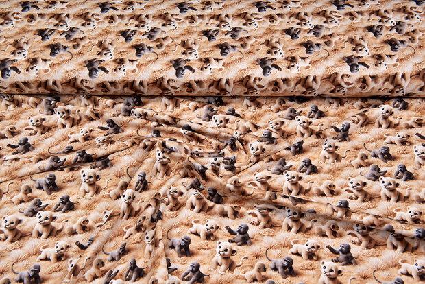 Katoenen Tricot digitaal bedrukt little gorilla-tiger bruin