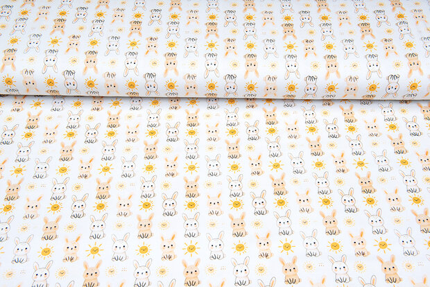 Katoenen Tricot digitaal bedrukt little sweet rabbit
