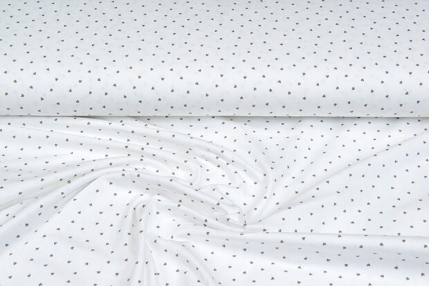 Katoenen Tricot bedrukt mini hearts ecru - zand