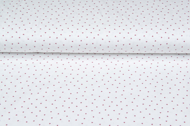 Katoenen Tricot bedrukt mini hearts ecru - oudroze