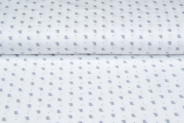 Katoenen Tricot bedrukt mini koala ecru - blauw