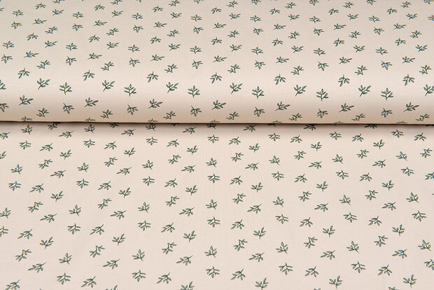 Katoenen Tricot bedrukt mini branches zand