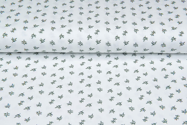 Katoenen Tricot bedrukt mini branches ecru - off-white