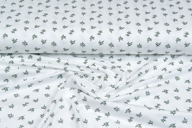 Katoenen Tricot bedrukt mini branches ecru - off-white