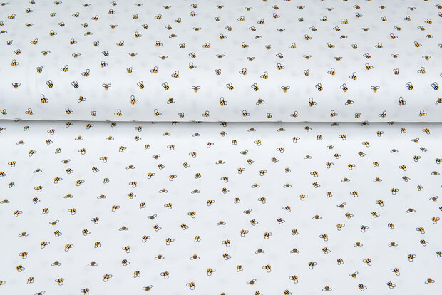 Katoenen Tricot bedrukt mini bee ecru - off-white