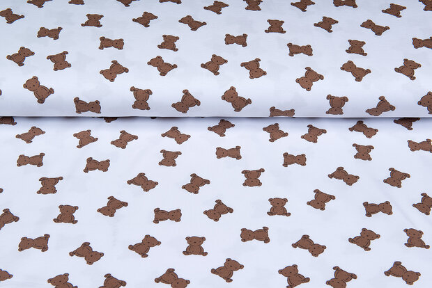 Katoenen Tricot bedrukt mini bears wit