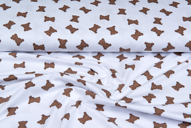 Katoenen Tricot bedrukt mini bears wit