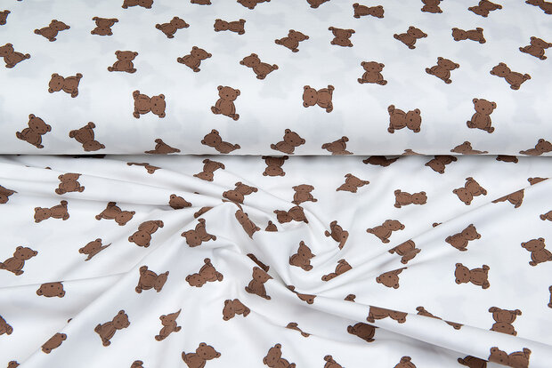 Katoenen Tricot bedrukt mini bears ecru - off-white