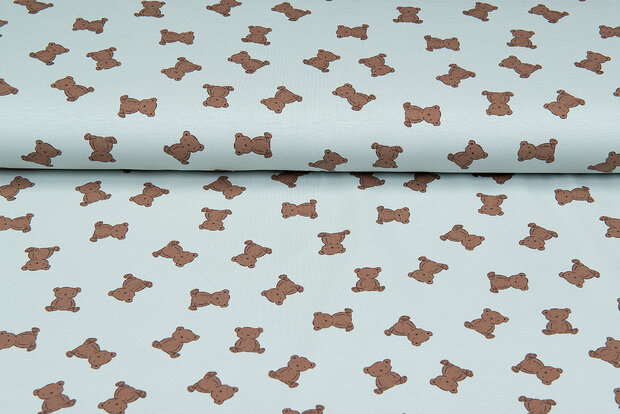 Katoenen Tricot bedrukt mini bears mint