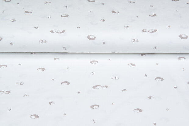 Katoenen Tricot bedrukt mini hedgehog ecru - zand