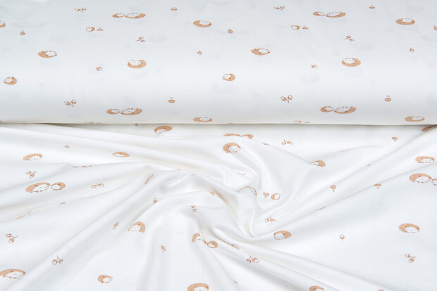 Katoenen Tricot bedrukt mini hedgehog ecru - roestrood