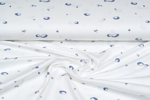 Katoenen Tricot bedrukt mini hedgehog ecru - marine