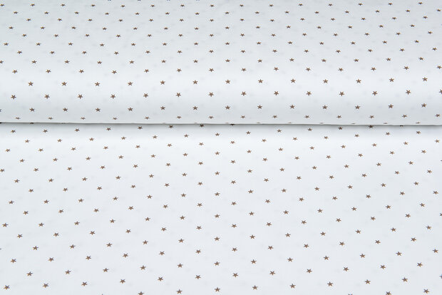 Katoenen Tricot bedrukt mini stars ecru - zand