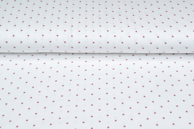 Katoenen Tricot bedrukt mini stars ecru - oudroze