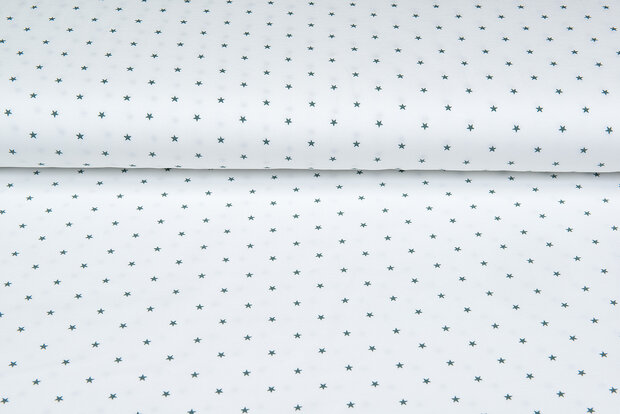 Katoenen Tricot bedrukt mini stars ecru - oud groen