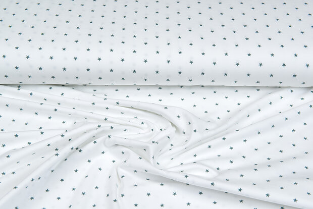 Katoenen Tricot bedrukt mini stars ecru - oud groen