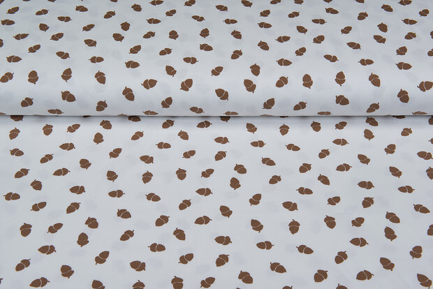 Katoenen Tricot bedrukt acorn off-white