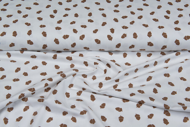 Katoenen Tricot bedrukt acorn off-white