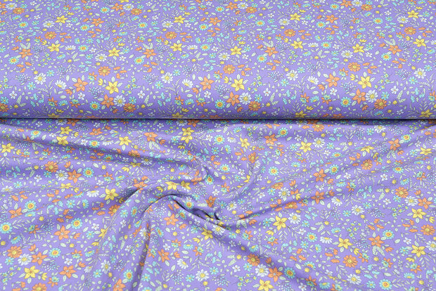 Katoenen Tricot bedrukt little floral lila