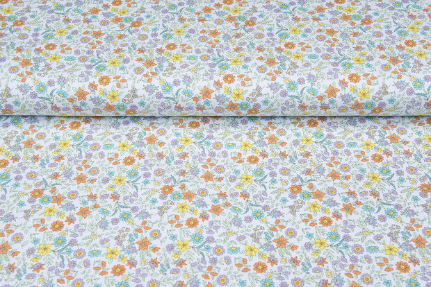 Katoenen Tricot bedrukt little floral wit