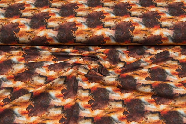 Katoenen Tricot bedrukt digitaal retro fantasy bruin