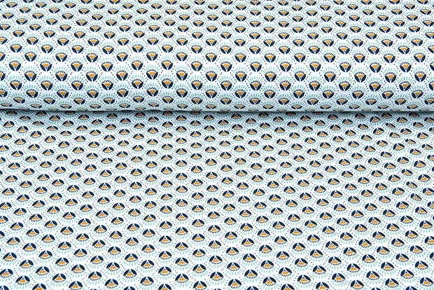 Katoenen Tricot bedrukt calyx mint-blauw