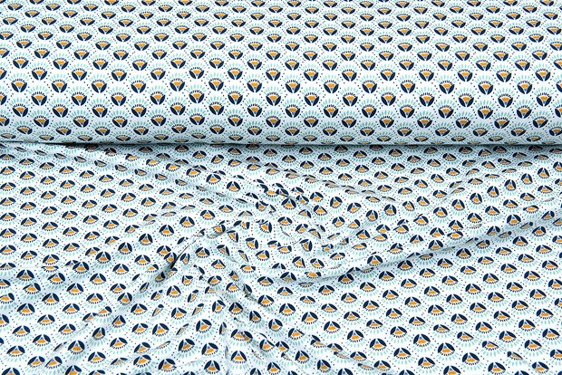 Katoenen Tricot bedrukt calyx mint-blauw