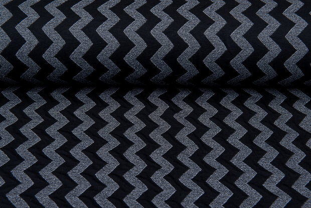 Gebreide Jacquard stof zigzag donkerblauw-grijs