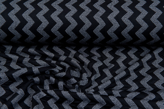 Gebreide Jacquard stof zigzag donkerblauw-grijs