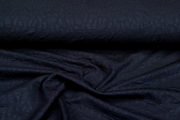 Gebreide Jacquard stof little leaves zwart