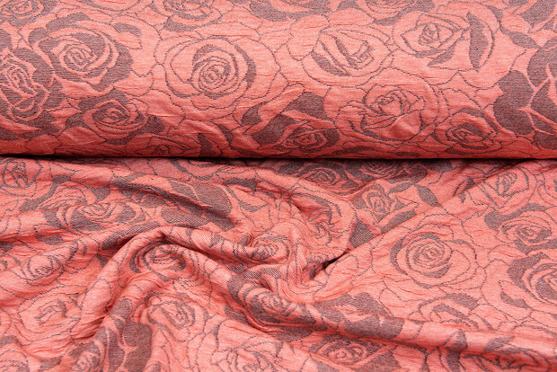 Gebreide Jacquard stof roses zalmroze