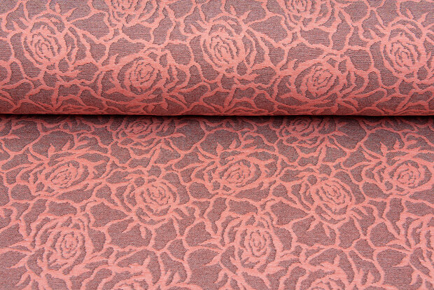 Gebreide Jacquard stof flowers zalmroze