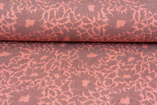 Gebreide Jacquard stof autumn leaves zalmroze