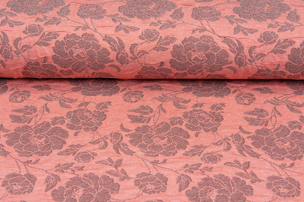 Gebreide Jacquard stof roses 1 zalmroze