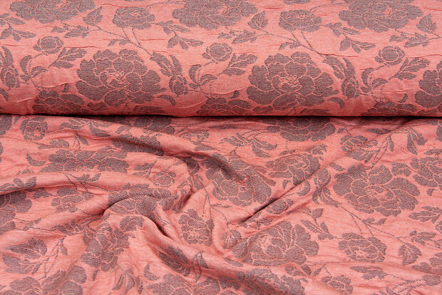 Gebreide Jacquard stof roses 1 zalmroze