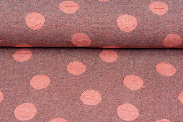 Gebreide Jacquard stof big dots zalmroze