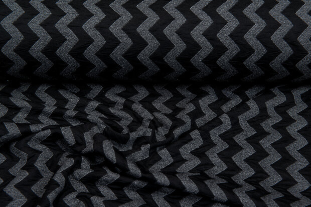 Gebreide Jacquard stof zigzag zwart-grijs
