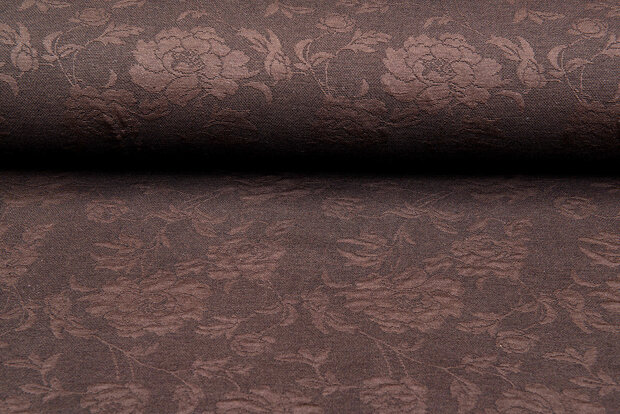 Gebreide Jacquard stof roses 2 bruin