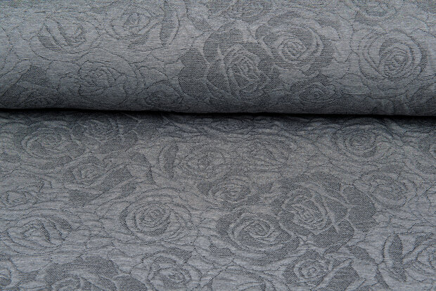 Gebreide Jacquard stof roses 1 grijs-donkergrijs