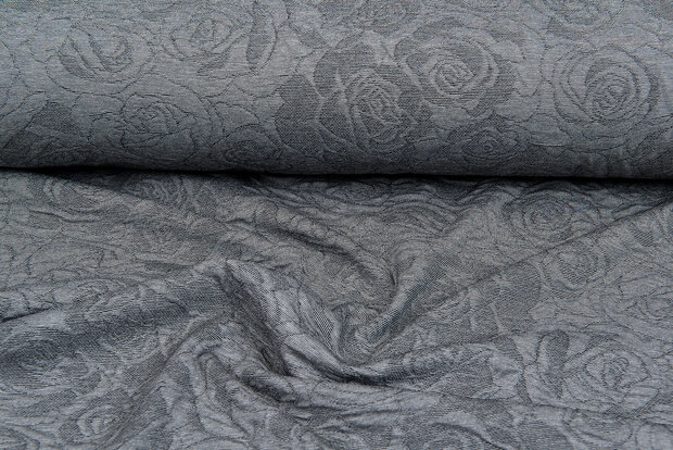 Gebreide Jacquard stof roses 1 grijs-donkergrijs
