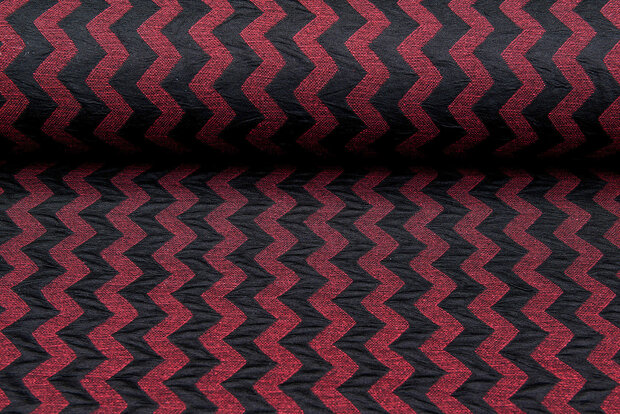 Gebreide Jacquard stof zigzag bordeaux-zwart
